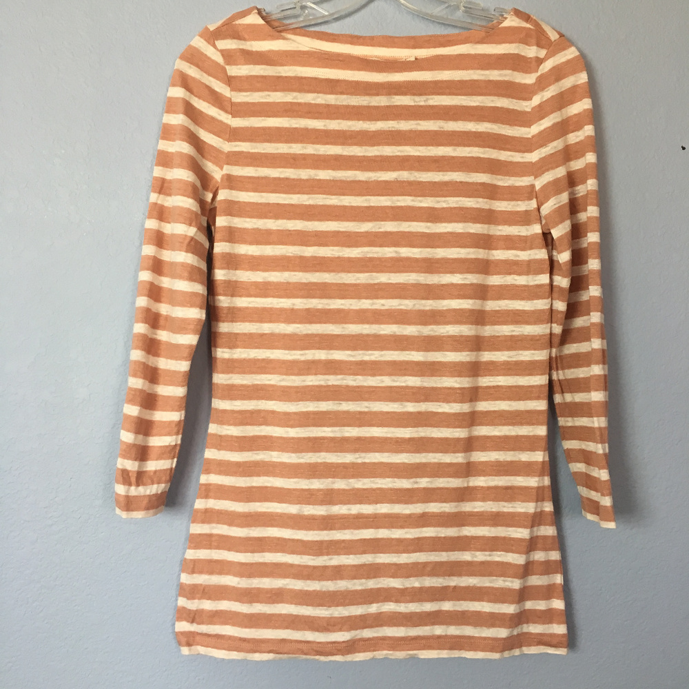 Tory Burch Cream and Peach Striped Long-Sleeve Top